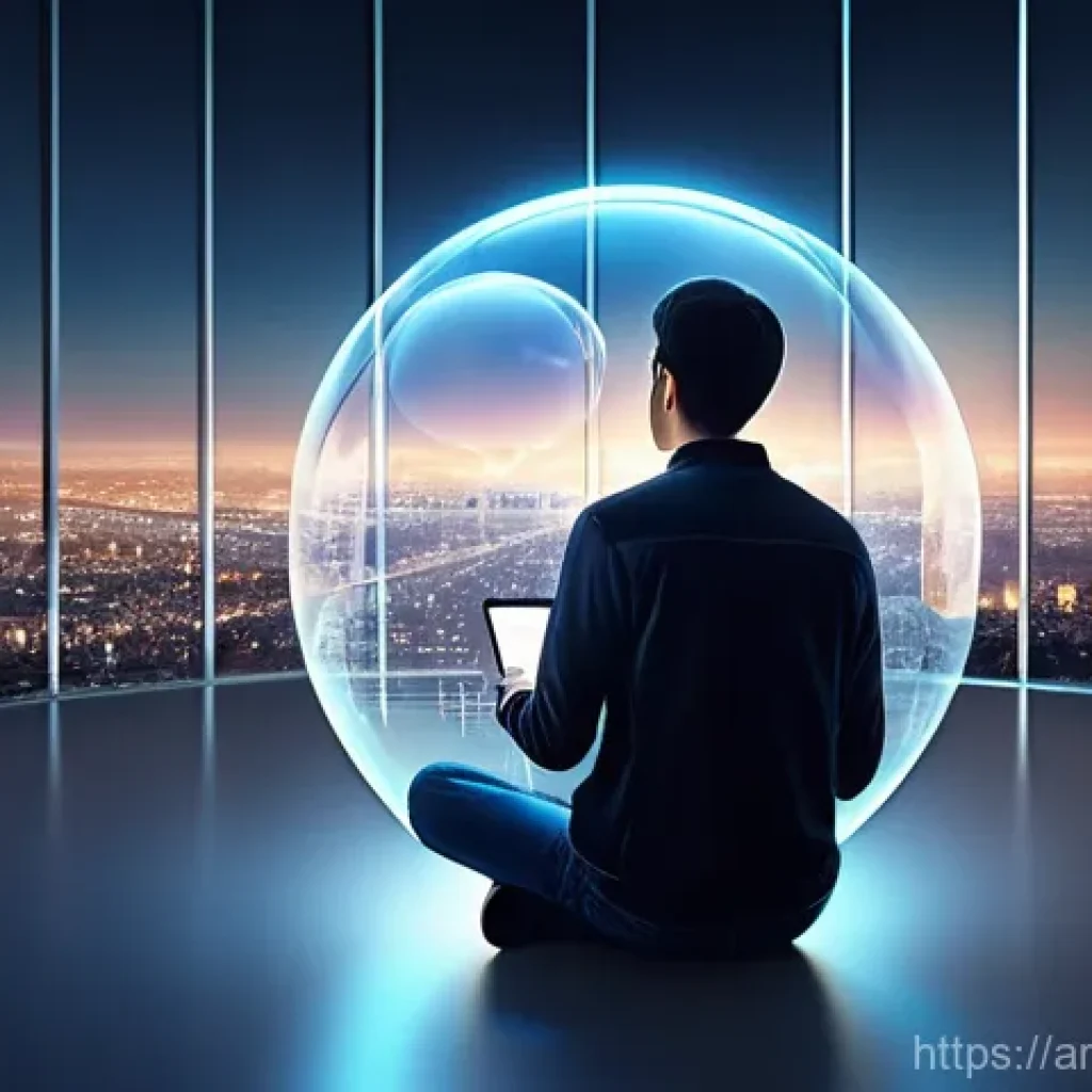 AI 윤리와 디지털 민주주의의 상관관계 - **Prompt 1: The Filter Bubble of Personalized Data**
"A young adult (wearing modern, casual atti...