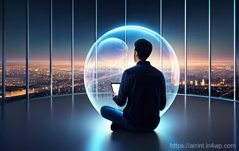 AI 윤리와 디지털 민주주의의 상관관계 - **Prompt 1: The Filter Bubble of Personalized Data**
"A young adult (wearing modern, casual atti...