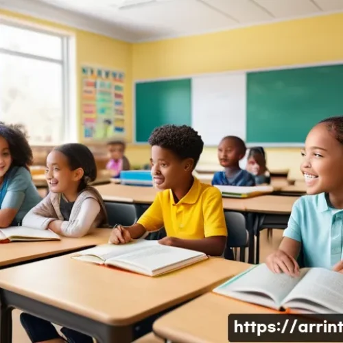 Home 17 AI 윤리 관련 교육과정 개발 방안 - A diverse classroom setting featuring elementary school children engaging with interactive AI ethics...